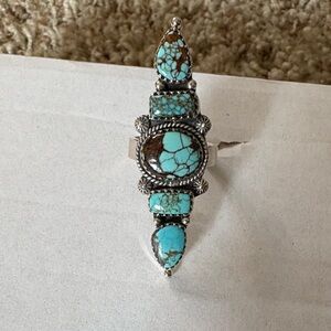 Mine 8 Turquoise Sterling Silver Crawler Statement Ring Adjustable Krush Kandy